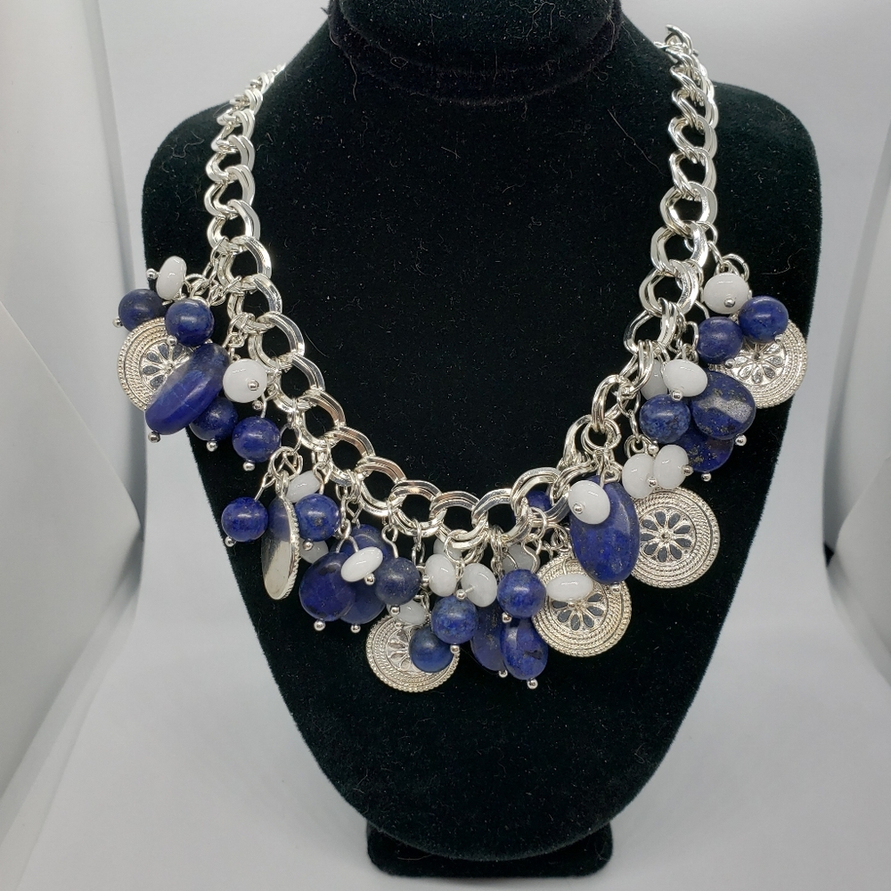 Blue and White Drop NecklCe with Earrings